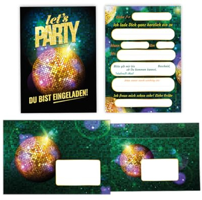 Minkocards 12 Einladungskarten incl. 12 Umschläge zum Geburtstag Kindergeburtstag VIP Disco Jungen Mädchen Jungendliche Erwachsene Einladung Geburtstagseinladungen