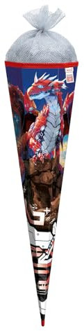 Motiv-Schultüte, Robo Drache, 85 cm, eckig, Rot(h)-Spitze, Tüllverschluss, Folie, Silbertüll
