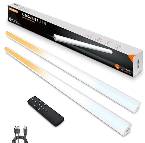 MEKKLEON Lot de 2 lampes de cuisine LED avec télécommande - Magnétique à intensité variable - Rechargeable - Éclairage de vitrine LED sans fil pour armoire (blanche, 60 cm)