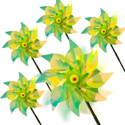 Répulsif anti-oiseaux réfléchissant, moulin à vent anti-oiseaux, répulsif contre les pigeons, moulin à vent de jardin, anti-oiseaux, multicolore (5 pièces, vert)