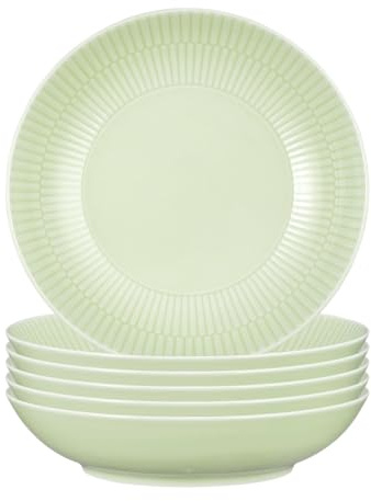 Seltmann Weiden Amina Seladon Suppenteller 6er Set, 21 cm, Tiefe Suppenschalen mit dezentem Relief-Muster, Spülmaschinen- und Mikrowellenfest, Porzellan, Grün