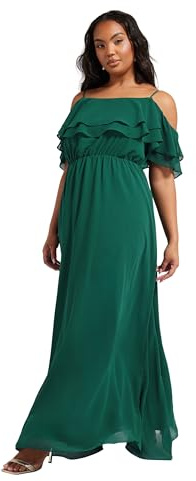 Yours London Curve Forest Green Frill Cold Shoulder Maxi Dress - Women's - Plus Size Curve