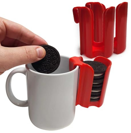 Kitchen Discovery Cup Cookie Holder Cookie Holder for Cup Hooks to Mugs and Milk Glasses to Keep Cookies and Biscuits in Dunking Reach – Cookies Holder, Tea Bag Caddy in Bright Plastic (2)