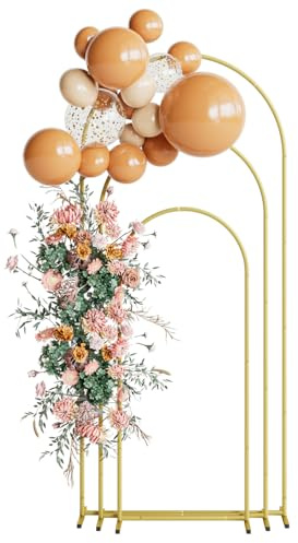 HEYZOEY Hochzeit Bogen Set von 3, Gold Metall Bogen Hintergrund Stand, 180 cm,150 cm,120 cm, Ballon Bogen Stand Hochzeit Bogen Rahmen für Zeremonie Dekoration