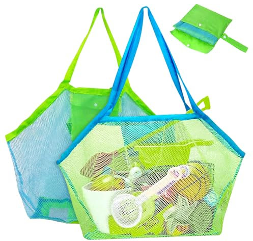 2 Stück Strandspielzeug Tasche, Sandspielzeug Tasche, Netztasche Sandspielzeug, Strandtasche Netztasche, Sandspielzeug Netztasche für Familie Urlaub Strandurlaub im Freien