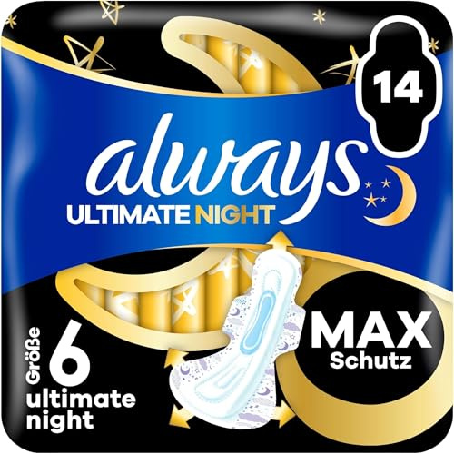 Always Damenbinden Ultimate Night (Größe 6) Flügel 14 Stück (Packung mit 5)