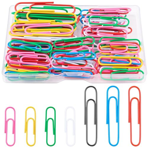 Caianwin Büroklammern 50mm Groß & 33mm Klein - 100 Stück Bunte Metall Büroklammern Set mit Aufbewahrungsbox für Büro, Schule, Dokumente(7 Farben)