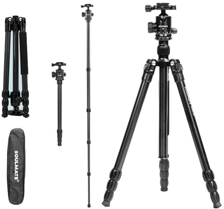65 Aluminum Alloy Tripod Monopod for DSLR Camera, Phone, Portable Tripod with 360°Ball Head, Camera Tripod Stand with 3/8 Expansion Interface Payload 10kg / 22lb