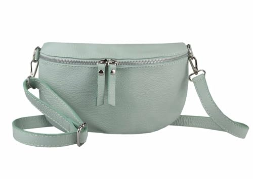 Made in Italy Damen Leder Tasche Handytasche Gürteltasche Crossbody Hüfttasche Bauchtasche Umhängetasche Cross-Over Bodybag Schultertasche Kosmetiktasche Aquagrün