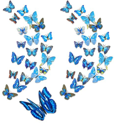 24 Stück Schmetterling Deko,3d Sticker Wandtattoo Schmetterlinge,Klebebilder für die Wand,Wandsticker Wandaufkleber Butterfly Dekoration Abnehmbare Heimdeko Kinderzimmer Schlafzimmer Kühlschrank