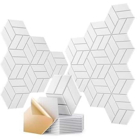 Aboiled Soundproof Wall Panels, 22Pcs 12 X 10 X 0.4 Hexagonal Acoustic Panels Self-Adhesive–for Home Studio Office Sound Management White