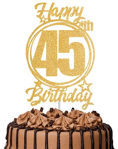 1Pc Happy 45th Birthday Cake Topper – Gold Glitter “Cheers to 45 Years” Decoration | 45 & Fabulous Cake Topper for Women Men | Birthday Party or Anniversary Cake Decor Supplies