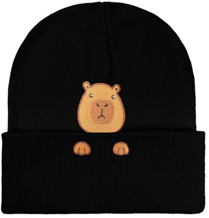 Capybara-Beanie-Mütze für Damen und Herren, gestrickte Mütze mit Stickerei, niedliches Geschenk im Tier-Cartoon-Design für Capybara-Liebhaber.