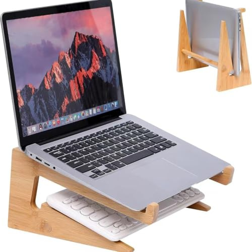 Bamboo Laptop Stand - Vertical for Desk, Compatible with MacBook, Dell, Surface, HP, Pixelbook, Lenovo 13-18.6 inch