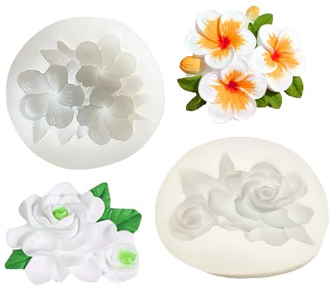Moules en Silicone pour Bougies et Savons Kit de 2 Designs Floraux gardénia Pluméria pour Créations DIY, Gâteaux et Décorations Élégantes pour Tous vos Projets Artisanaux