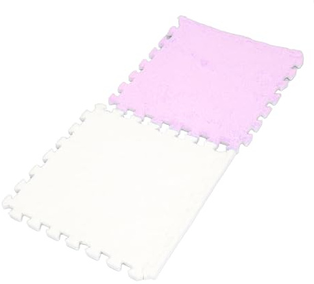 OVAQUIXI Tapis de Sol à Emboîtement en Peluche épaisse, Doux et Facile à Nettoyer, Tapis de Jeu Puzzle, 10 Pièces, de Zone en Carreaux de Mousse (Violet Blanc)