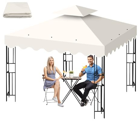 Ersatzdach Pavillon 3x3, Faltpavillon 3x3 Wasserdicht UV-Schutz Doppeldach mit Air Vent und 12 Wasserabflusslöcher,Winterfest Stabil Pavillondach Ersatzzeltdach für Garten Terrasse Camping (Beige)
