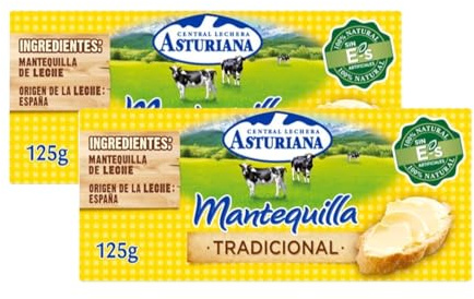Pack 2 Mantequilla Central Lechera Asturiana 125g | Tradicional y Sin Lactosa | Formato Pastilla | Envío Refrigerado | Sabor Natural y Textura Cremosa