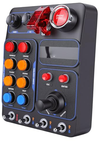 Luocute Simulator Race Central Control Box, 19 Tasten, 30 Programmierbare Optionen, RGB-Hintergrundbeleuchtung, mit Umschalttaste für Motor-Start-Stopp, für PC und V9 GEN2-Lenkrad
