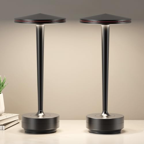 YIKUI Akku Tischlampe 72h LED Touch Dimmbare Tischleuchte（2 Schwarz） | Tischlampe Outdoor, Akku Tischlampe Aufladbar, Touch Dimmbare, für Restaurant Terrasse, Tragbar Wasserdicht