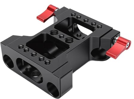 OPPWONG Camera Base Plate, 15mm Rod Rail Clamp Aluminum Alloy Baseplate, Anti Slip Pad Baseplate with 1/4 3/8 Inch Screw Holes, Ideal for DSLR Mirrorless Camera Cage Tripod Rig,