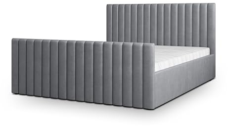 Masseno Polsterbett CANOVA K 120x200 cm, Doppelbett, Bettkasten, Stauraum, Lattenrost Und Kopfteil - Grau, Kronos 15