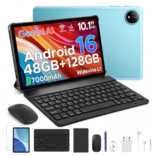 Easerush P10 Android 16 Tablet 10 Pollici in Offerta,48 GB+128 GB/2TB-Blu | 90Hz,Gemini AI,GMS / DRM L1,Widevine L1,7000mAh,WiFi5,Face ID,Tablet 8 in 1 con Penna e Tastiera,Custodia,Cuffie ,Mouse
