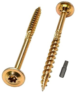 SKIR'CO (50 pièces) Vis à bois jaunes en acier zingué 6,0 x 80 mm, type 17, tête torx à plaquette, vis à tête large