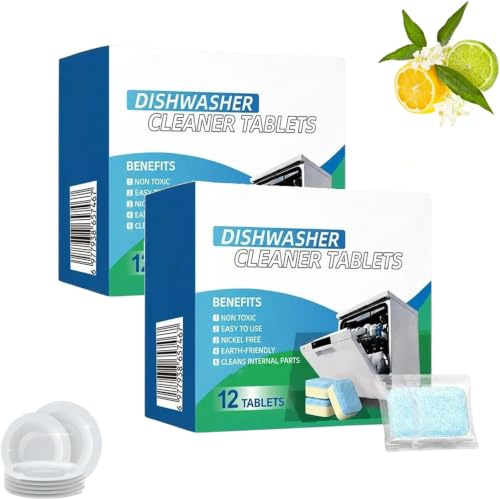 Dishwasher Deep Cleaner Tablets, Dishwasher Cleaner & Deodorizer Tablets, Deep Cleaning for Interior, Pump, Filter, Spray Arm & Drain (2Boxes)