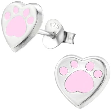 Monkimau Mädchen Ohrringe Herz Ohrstecker aus 925 Sterling Silver echt Silber mit Pfote