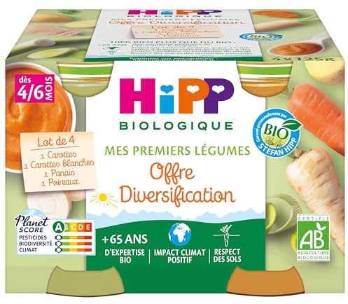 Hipp Biologique Mes Premiers Légumes (Carottes Blanches/Carottes/Panais/Poireaux) Dès 4/6 Mois - [4 Pots De 125 G] Lot de 6