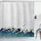 ABAKUHAUS Japanische Welle Duschvorhang, Aquatic-Strudel, Stoffliches Gewebe Badezimmerdekorationsset mit Haken, 175 x 220 cm, Creme Blau Grau