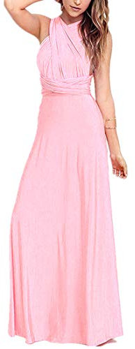 IMEKIS Donna Eleganti Abito da Sera Lungo Senza Schienale Scollo a V Multiway Vestito da Sposa Senza Maniche Damigella d'Onore Cerimonia Cocktail Formale Prom Abiti Rosa M