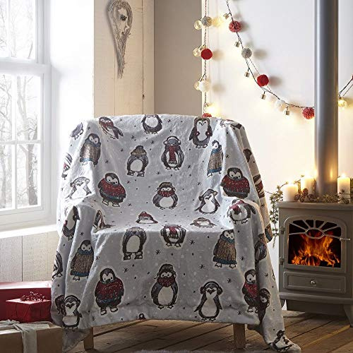 Portfolio Snowy Penguins Throwover Decorative Throw, Grey, 130 x 170