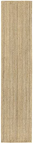 HAMID - Jute Teppich, Granada Teppich 100% Natürliche Jutefaser Handgewebt, Weicher Teppich und Hohe Festigkeit für Wohnzimmer, Esszimmer, Schlafzimmer, Flurteppich - Natürlich (400x80cm)