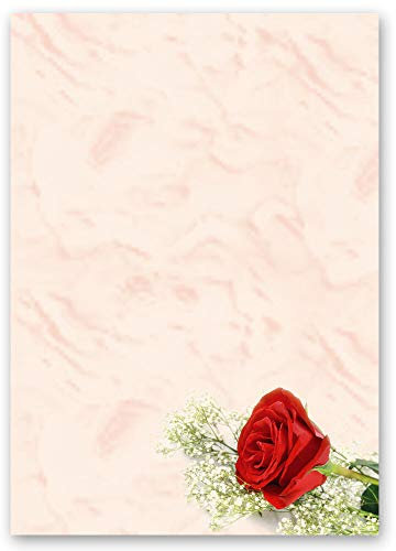 Briefpapier Blumen & Blüten, Liebe & Hochzeit Blumenmotiv ROTE ROSE - DIN A4 Format 250 Blatt - Paper-Media