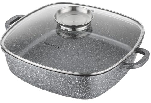 FLORINA Cazuela de Aluminio (3,5 l) I Cazuela Cuadrada LAVA con Tapa de Vidrio y Asas I Apta para Horno I No Contiene PFOA, Libre de Cadmio, Libre de Plomo I Ideal para Todos los Tipos de Cocinas