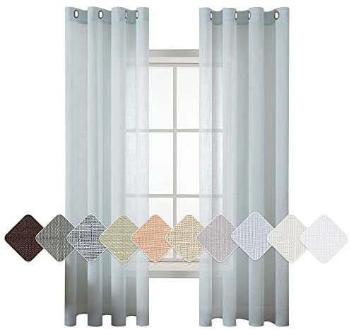 MIULEE 2er Set Voile Vorhang Sheer Leinenvorhang mit Ösen Transparente Leinen Optik Gardine Ösenschal Wohnzimmer Fensterschal Lichtdurchlässig Dekoschal Schlafzimmer 140x215cm (B x H) Hellblau