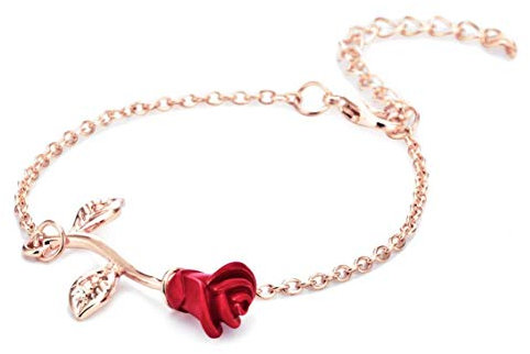 N-brand PULABO - Bracciale rigido da donna, con rosa, con fiori, rosa, carino, alla moda, per feste di matrimonio, compleanno, robusto e conveniente