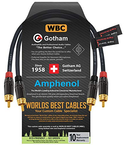 Gotham GAC-4/1 - Coppia di cavi RCA da 30 cm (nero) Star-Quad bilanciato audio con corpo Amphenol ACPL cromato nero, connettori RCA placcati in oro, direzionali
