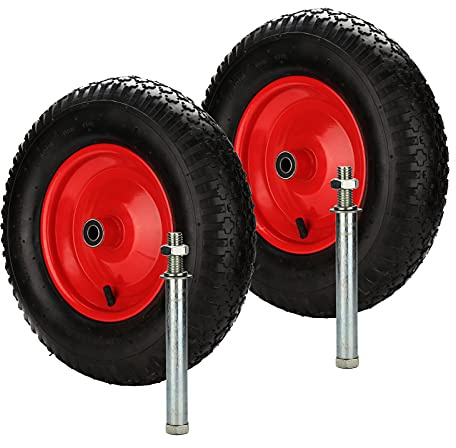 EINFEBEN Schubkarrenrad luftbereift mit axle, 4.80/4.00-8 Ø 390mm 200 kg inkl Achse Ersatzrad Reifen für Schubkarre pannensicheres PU Rad,Gartenkarren 2er Set