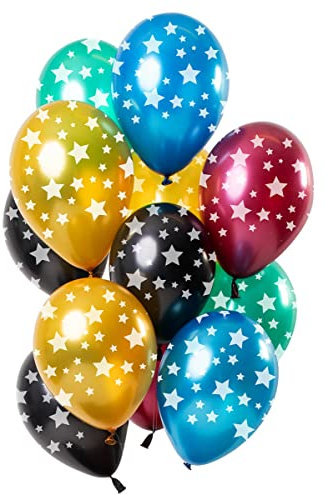 Folat 68861 Ballons Sterne Mehrfarbig Metallic 30cm - 12 Stück Latex Helium Luftballon, Geburtstag Deko
