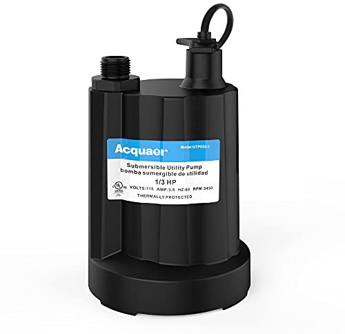 Acquaer 1/3 HP Submersible Water Pump 2160GPH Sump Pump Thermoplastic Utility Pump Portable Electric Water Pump Water Remove for Basement Hot Tubs Garden Pool Cover Draining with 10 ft Cord