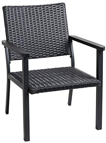 C-Hopetree Outdoor-Lounge-Sessel für Außenterrassen-Veranda, Metallrahmen, Schwarz, All Weather Wicker