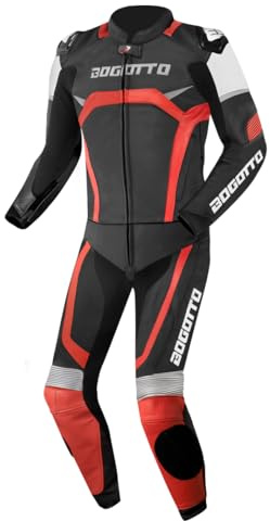 Bogotto Misano Tuta in pelle da moto a due pezzi, nero/rosso, 50