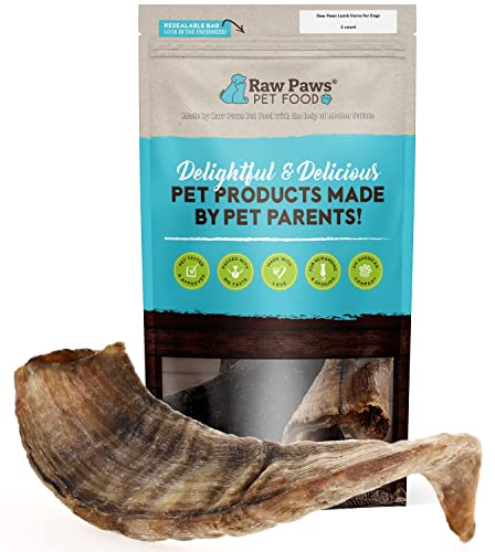 Raw Paws Lamb Horns for Dogs, Large (2-Count) - Packed in USA - Lamb Treats Dog Chew - Sheep Horns for Dogs - Dog Chew - Sheep Chews