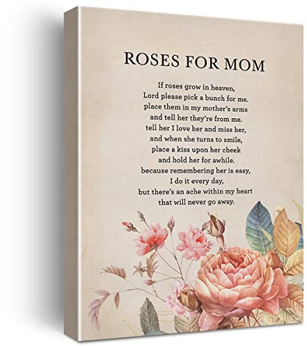 Leinwanddruck in Loving Memory of Mom, Wandkunst, If Roses Grow in Heaven, gerahmt, Beerdigung, Gedicht, Gemälde für Zuhause, Wand- und Tischdekoration