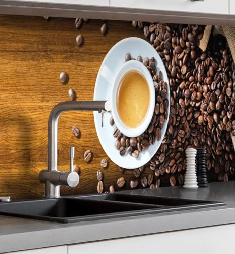 MyMaxxi Küchenrückwand Folie selbstklebend matt - einfache Montage ohne Bohren - Motiv Kaffee 60cm hoch - Spritzschutz Küche Klebefolie - Bohnen Trinken 400 x 60cm