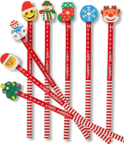 LATERN 60Pz Matite di Natale Con Gomme da Cancellare, 8 Stili Gomme da Cancellare per Cartoni Animati Sull'estremità delle Matite, Pupazzo di Neve Calza Babbo Natale Renna Albero Matite