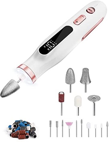 Maniküre Pediküre Set Kabellos Tragbar, 2 in 1 Heartyfly Maniküre Set elektrisch & Pediküre Set Fußpflege elektrisch, USB Wiederaufladbar 10 Stufen einstellbar 15 Bits, LED Licht LCD Anzeige